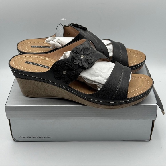 Good Choice Rita Black Wedge Sandals Size 10 - Picture 1 of 7